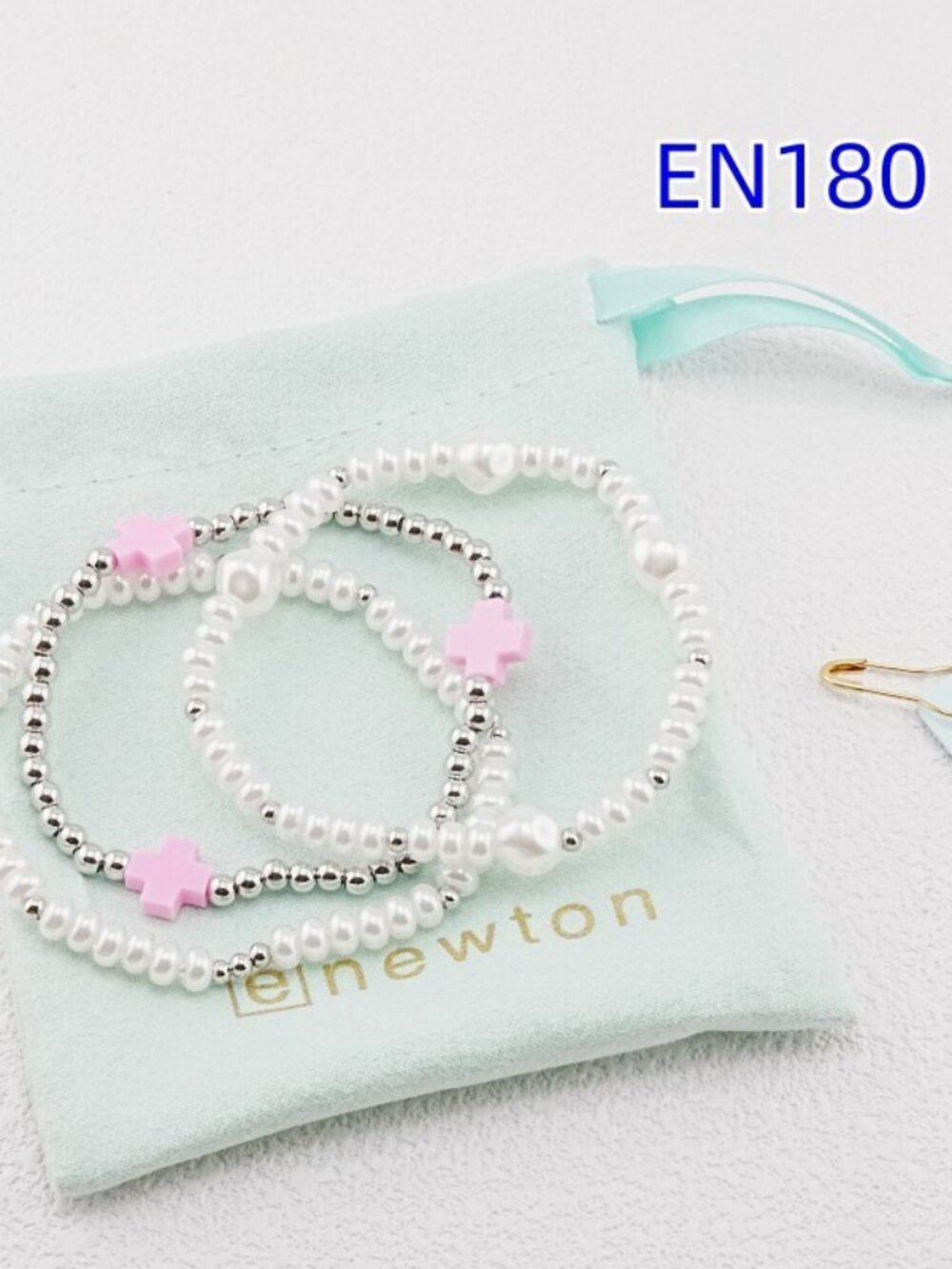 Enewton Pink Cross White Gold Bracelet Set